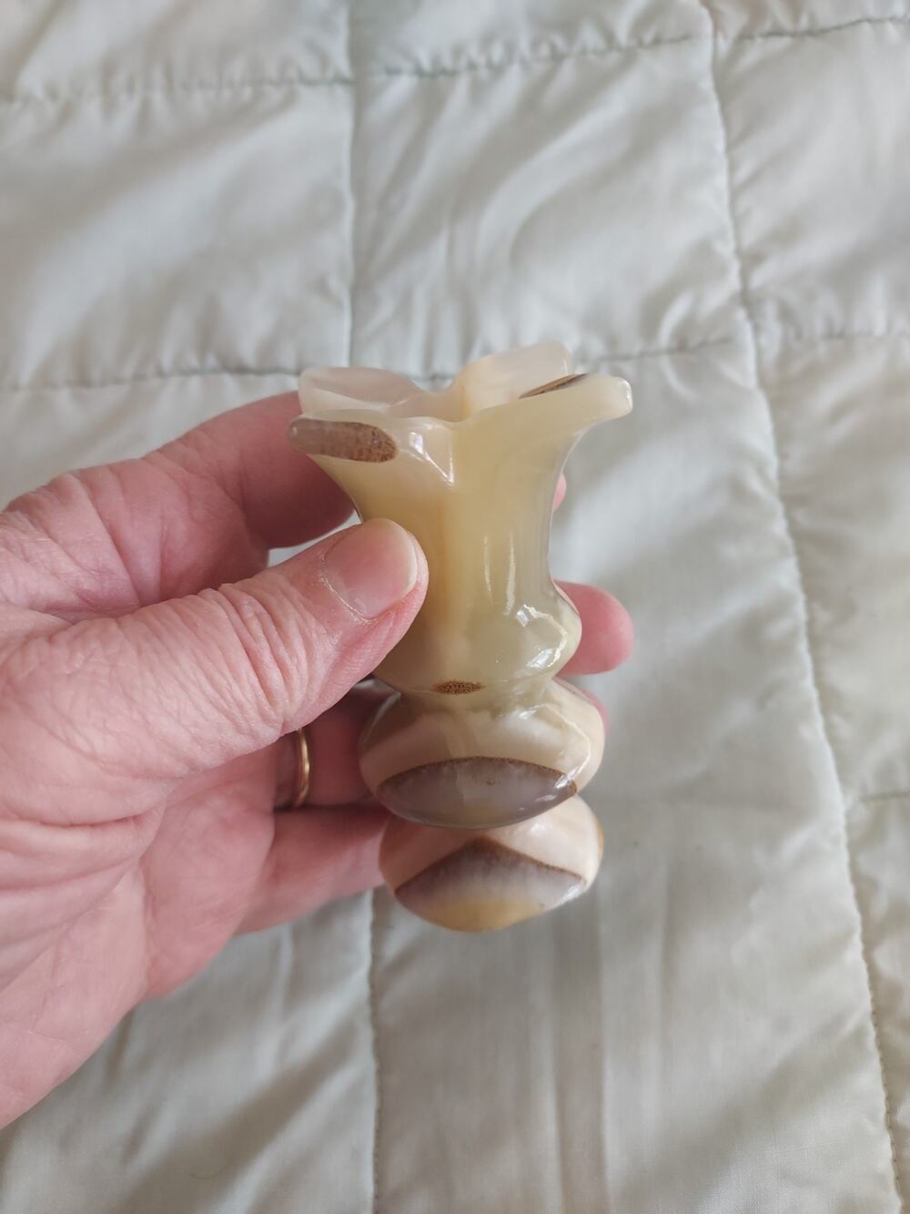 Onyx Stone Candlestick Vintage 3 1/2 Inches Tall Heavy Carved Felted bottom